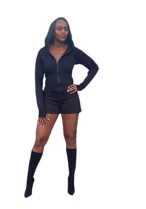 Zip Up Hoodie Short Cotton Romper