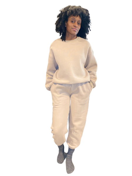 Oversized Shaker Beige Fleece Crew Neck